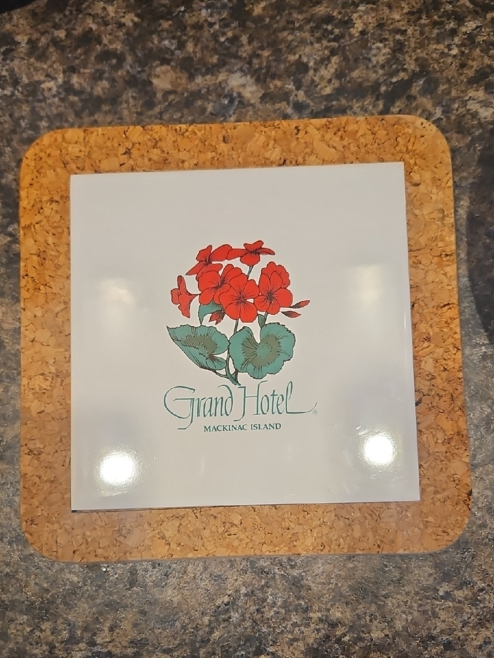 Vintage Ceramic Grand Hotel Tile With Cork. Almost Could Be Used As A Hot Pad